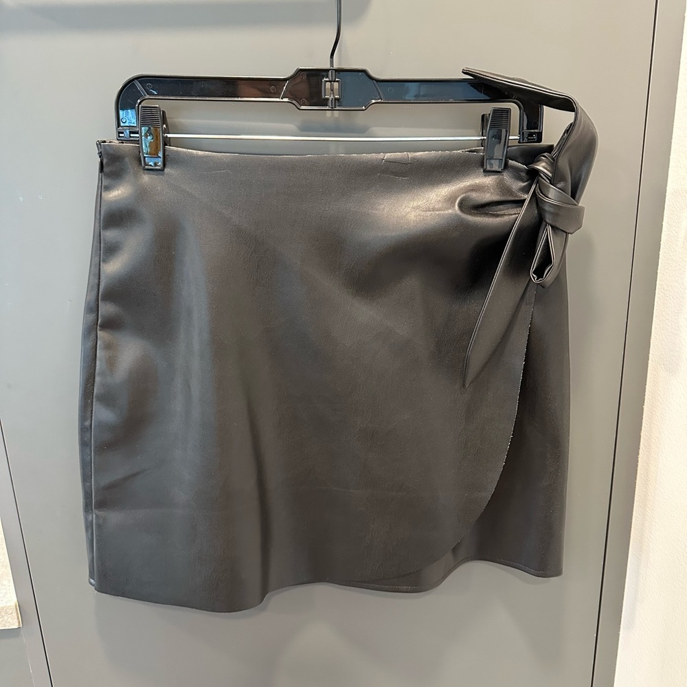 Wrap faux leather mini skirt